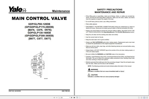Yale Forklift B876 GDP170 280DB Service Manual 02.2023