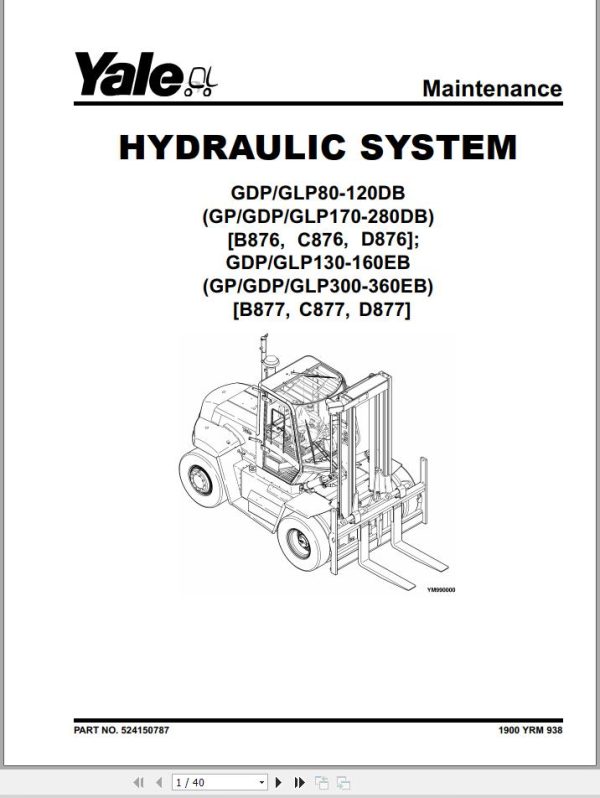Yale Forklift B876 GDP170 280DB Service Manual 02.2023 2
