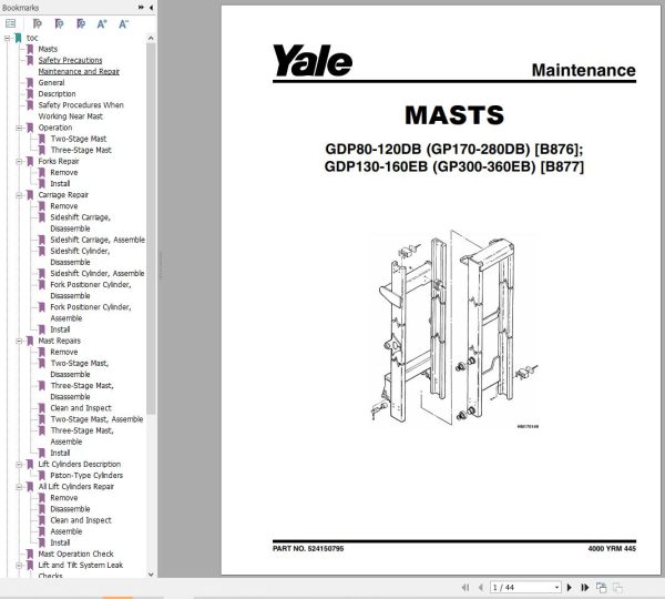 Yale Forklift B877 GDP130 160EB Europe Service Manual 02.2023