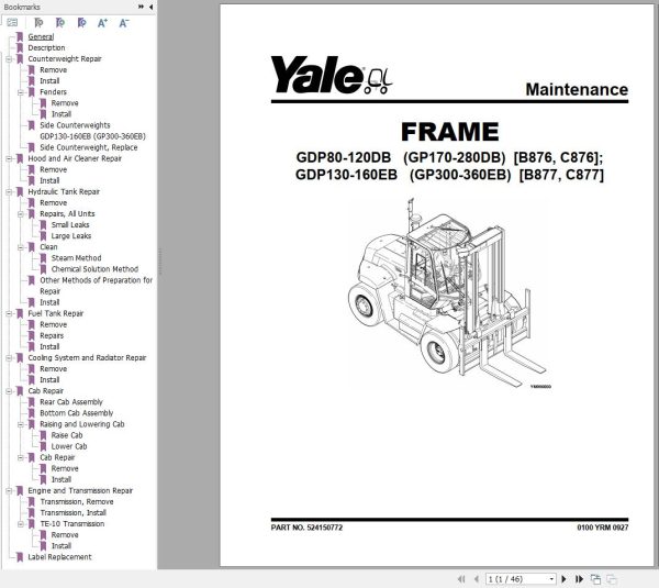 Yale Forklift B877 GDP130 160EB Europe Service Manual 02.2023 1
