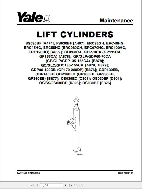 Yale Forklift B878 GDPGLP60 70CA Europe Service Manual 02.2023