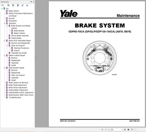 Yale Forklift B878 GP GDP GLP135 155CA Service Manual 02.2023