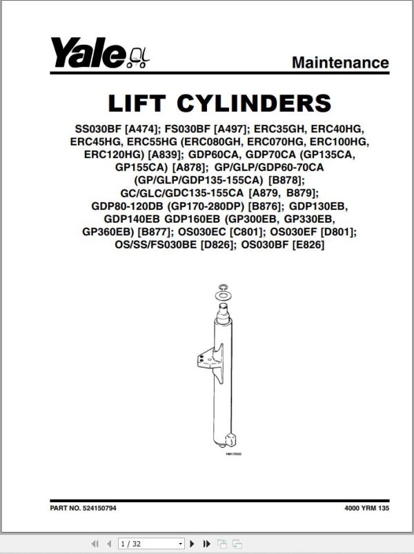 Yale Forklift B878 GP GDP GLP135 155CA Service Manual 02.2023 2