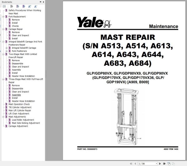 Yale Forklift B909 GLPGDP80VX to GLPGDP90VX Europe Service Manual 02.2023 1