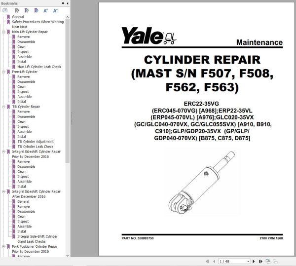 Yale Forklift B910 GC GLC040 070VX GC GLC55SVX Service Manual