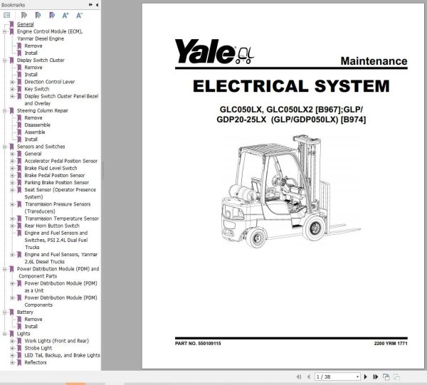 Yale Forklift B974 GLP050LX GDP50LX Service Manual 08.2023