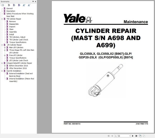Yale Forklift B974 GLP050LX GDP50LX Service Manual 08.2023 1