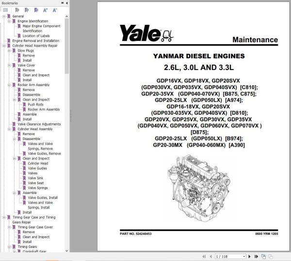 Yale Forklift B974 GLP050LX GDP50LX Service Manual 08.2023 2