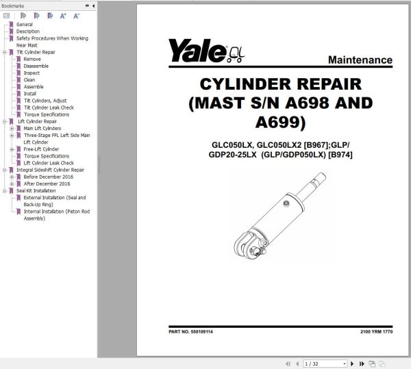 Yale Forklift B974 GLP20LX to GDP25LX Europe Service Manual 08.2023 1