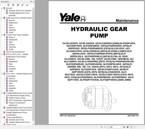 Yale Forklift C810 GDPGLP16 18VX GDPGLP20SVX Europe Service Manual 01.2023