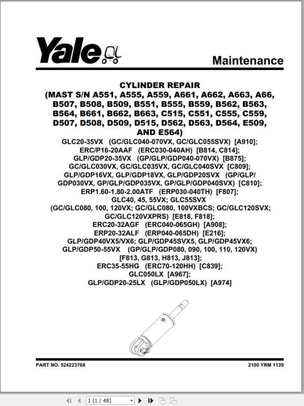 Yale Forklift C810 GDPGLP16 18VX GDPGLP20SVX Europe Service Manual 01.2023 1
