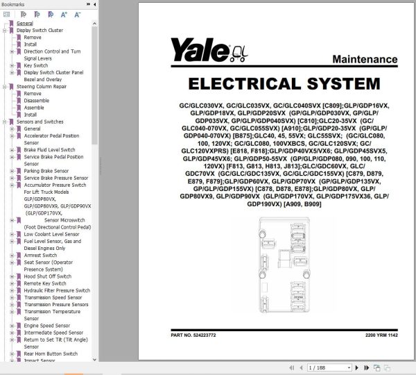 Yale Forklift C810 GPGDPGLP030 040VXSVX Service Manual 01.2023