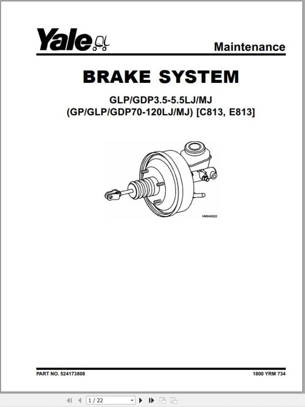 Yale Forklift C813 GDP070 090LJ GDP100 120MJ Service Manual 02.2023