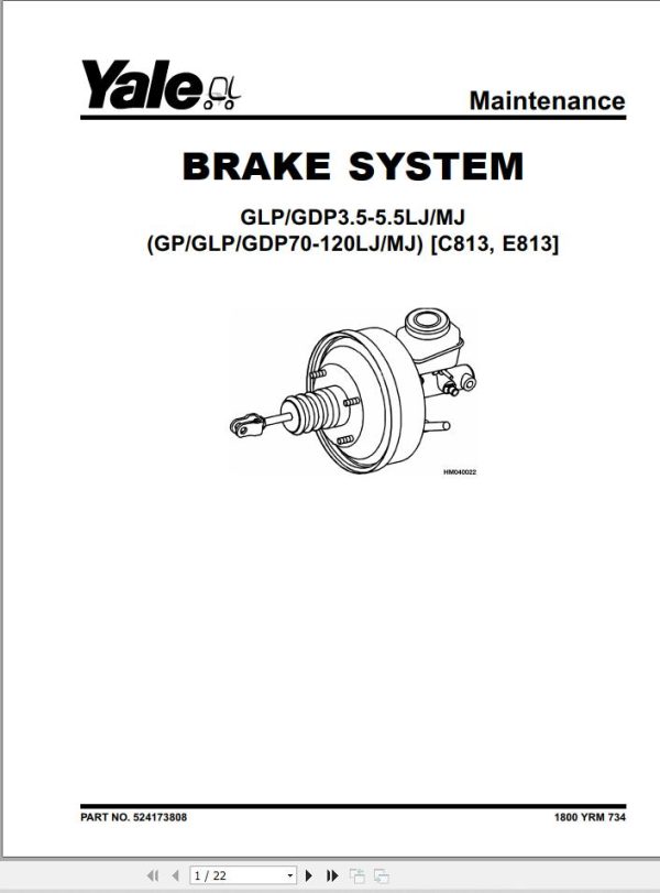 Yale Forklift C813 GPGLP070 120LJMJ Service Manual 02.2023