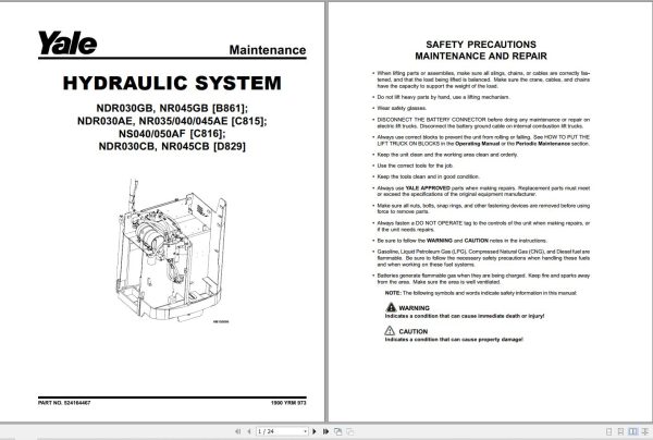 Yale Forklift C815 NR035 045AE NDR030AE Service Manual