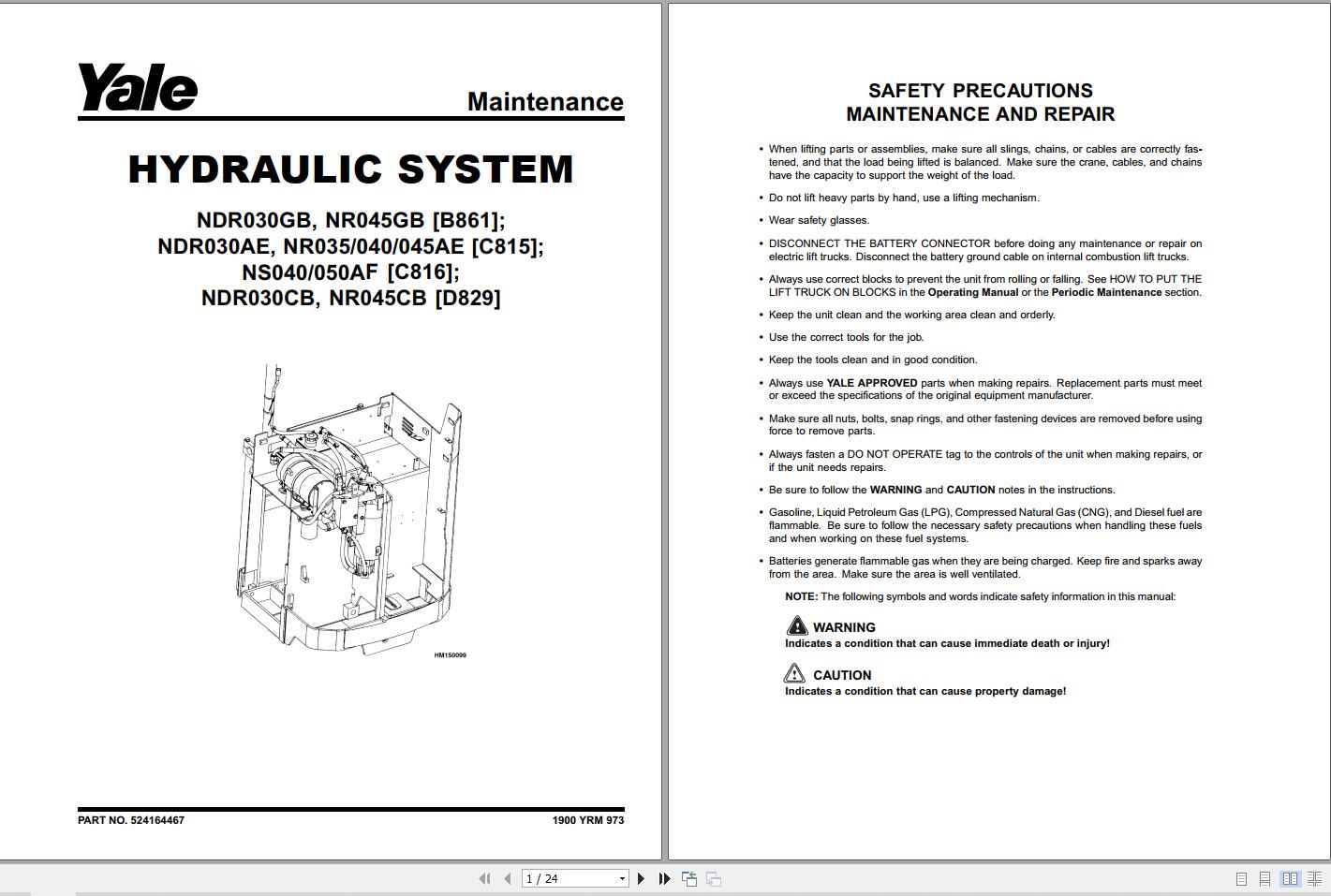 Yale Forklift C815 NR035 045AE NDR030AE Service Manual
