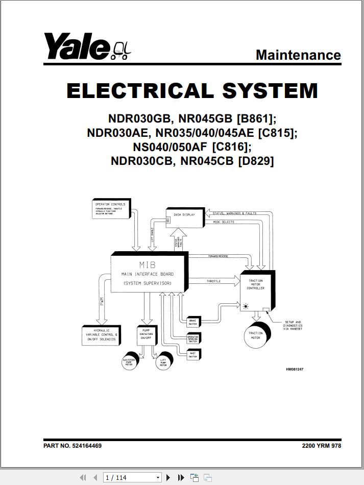 Yale Forklift C815 NR035 045AE NDR030AE Service Manual 1