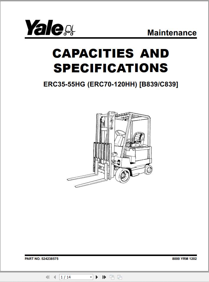 Yale Forklift C839 ERC35HG ERC40HG ERC45HG ERC55HG Service Manual