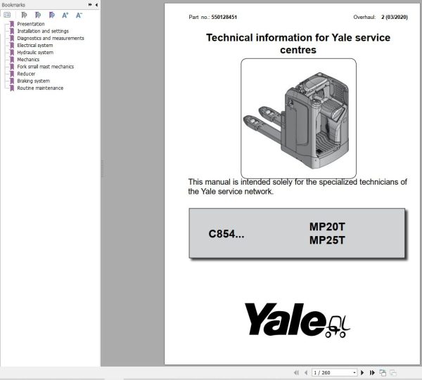 Yale Forklift C854 MP20T MP25T Service Manual
