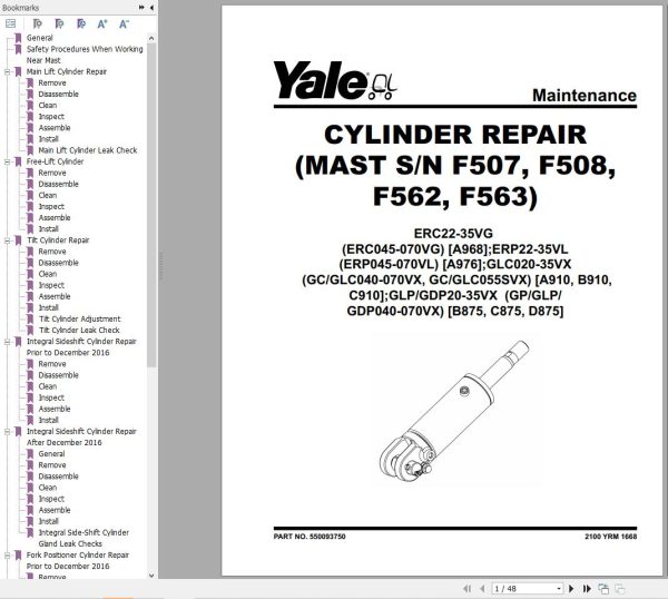 Yale Forklift C875 GP40 70VX GLP40 70VX GDP40 70VX Service Manual 04.2023