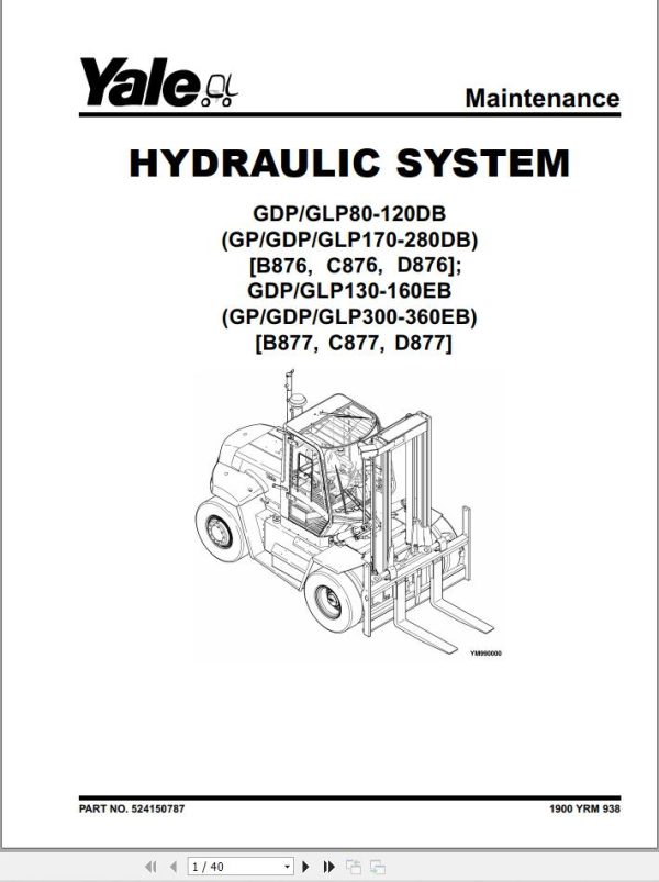 Yale Forklift C876 GDP170190210230250280DB Service Manual 02.2023