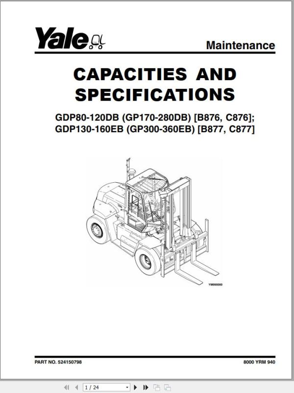 Yale Forklift C876 GDP170190210230250280DB Service Manual 02.2023 1
