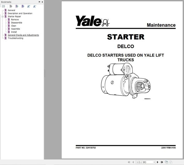 Yale Forklift C877 GDP300 330 360EB Service Manual 02.2023