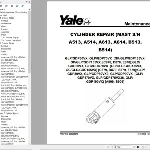 Yale Forklift C878 GLP60 70VX GDP60 70VX Europe Service Manual 02.2023