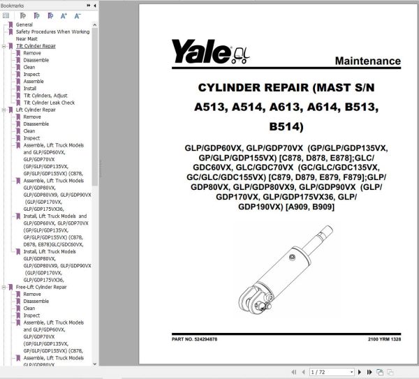 Yale Forklift C878 GLP60 70VX GDP60 70VX Europe Service Manual 02.2023