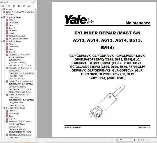 Yale Forklift C879 GC135VX to GLC155VX Service Manual
