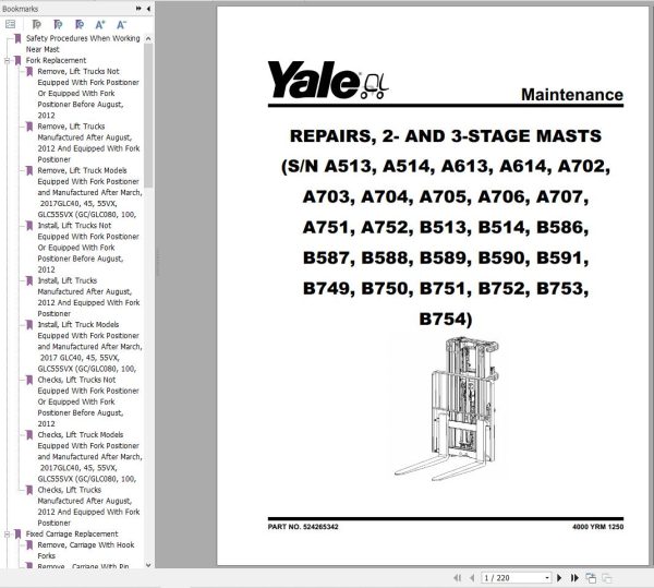 Yale Forklift C879 GLC GDC60VX GLC GDC70VX Service Manual 1