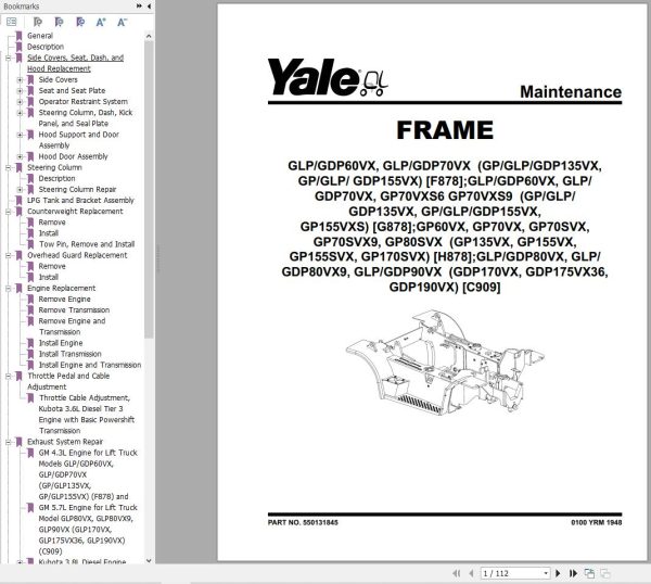 Yale Forklift C909 GDPGLP170VX to GDPGLP190VX Service Manual 02.2023