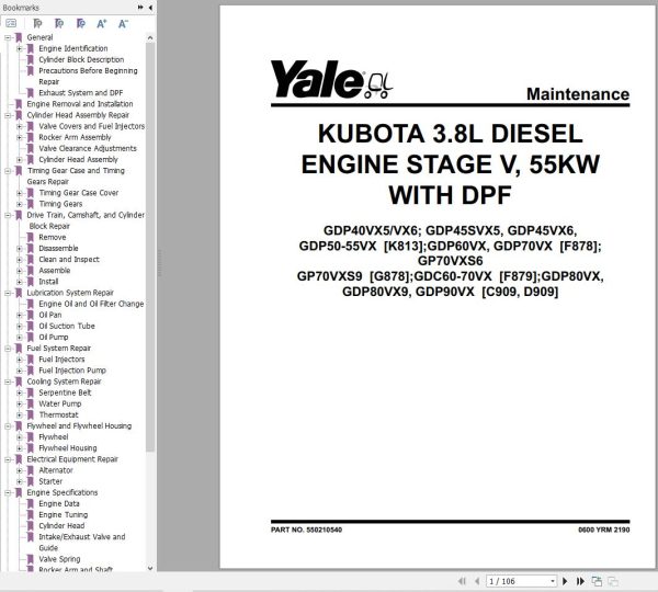 Yale Forklift C909 GDPGLP80VX to GP80VX 6 Europe Service Manual 02.2023