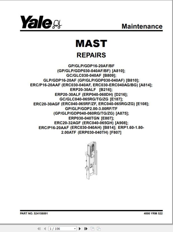 Yale Forklift D216 ERP20 30ALF Service Manual