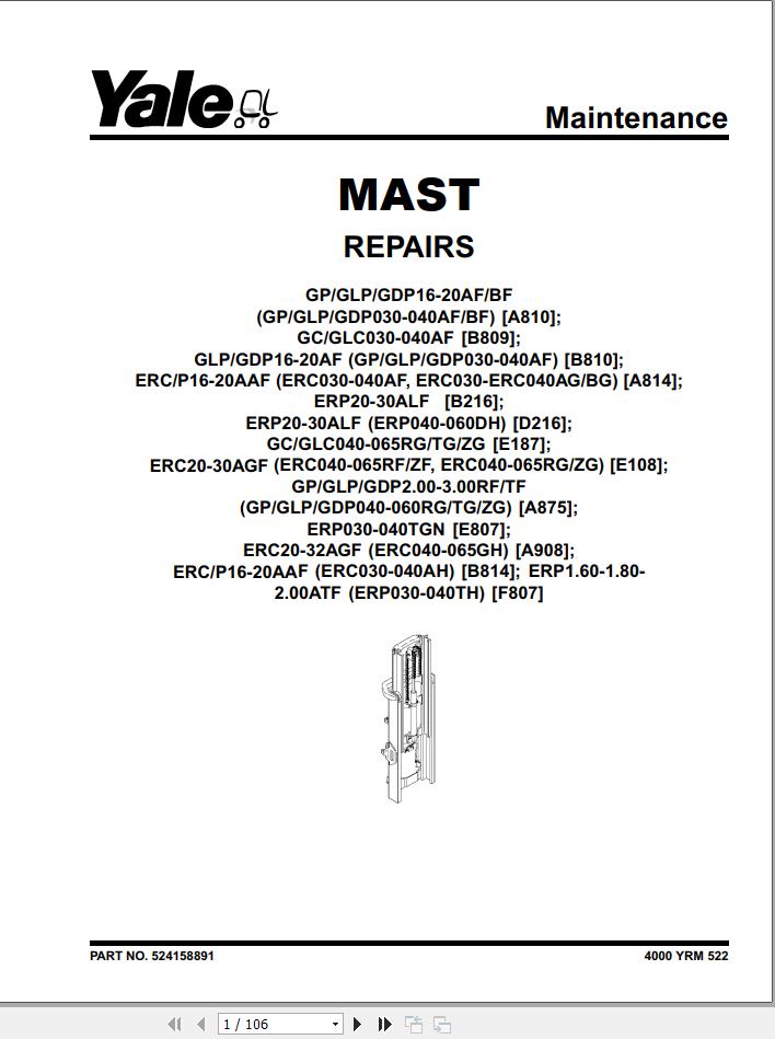 Yale Forklift D216 ERP20 30ALF Service Manual