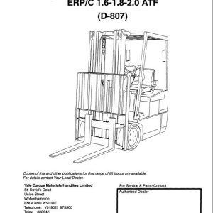Yale Forklift D807 ERP 16 18 20 ATF Diabolo Up to D807A02353W Service Manual 1