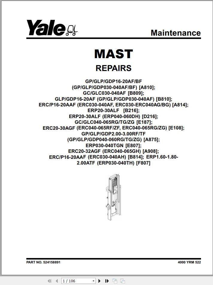 Yale Forklift D807 ERP1.6 2.0ATF Service Manual 1