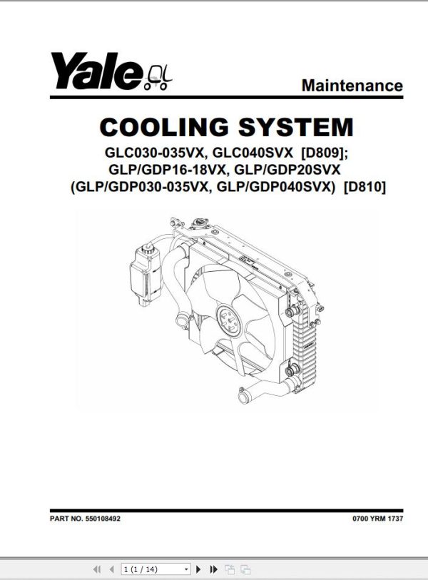 Yale Forklift D810 GDPGLP030VX to GDPGLPS040VX Service Manual 02.2023