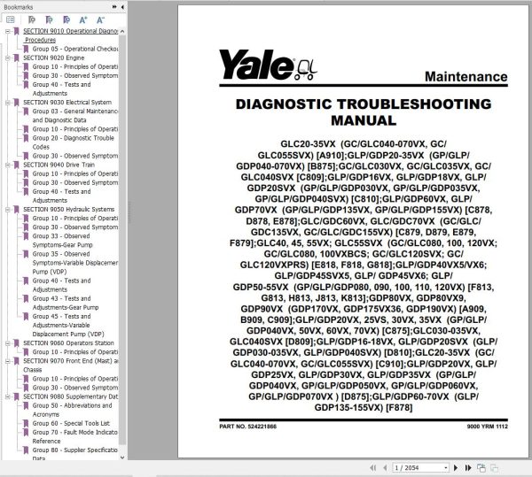 Yale Forklift D810 GDPGLP16VX to GDPGLP20SVX Europe Service Manual 02.2023