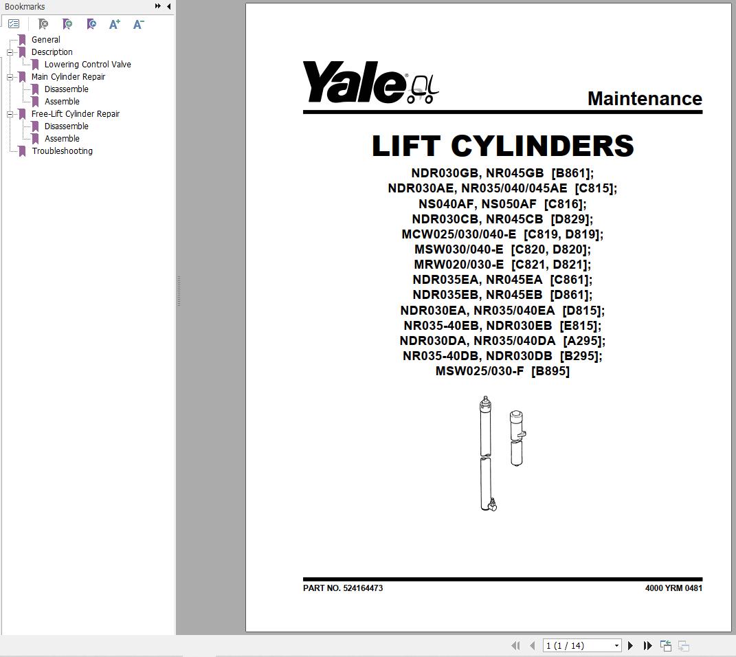 Yale Forklift D815 NR035EA NR040EA NDR030EA Service Manual
