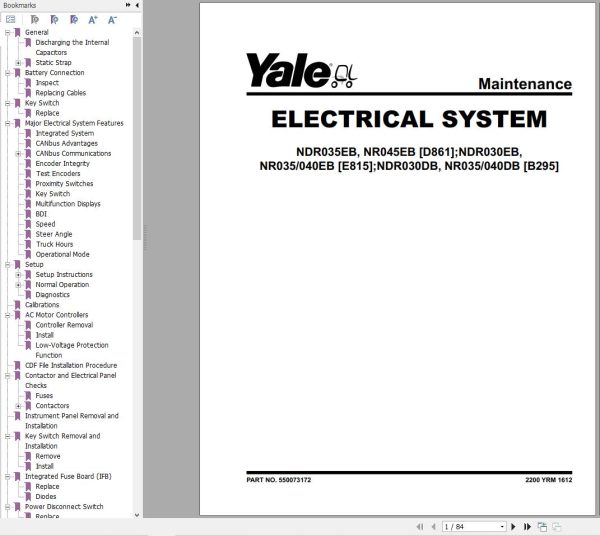 Yale Forklift D861 NDR035EB NR045EB Service Manual