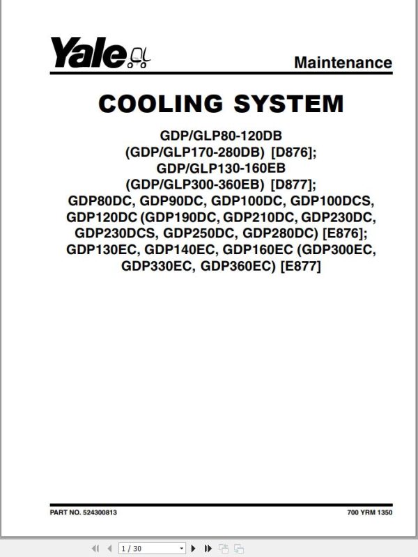 Yale Forklift D876 GDP170 280DB GLP170 280DB Service Manual 02.2023 1