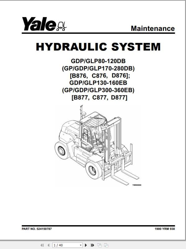 Yale Forklift D876 GDP80DB to GDP120DB Europe Service Manual 02.2023