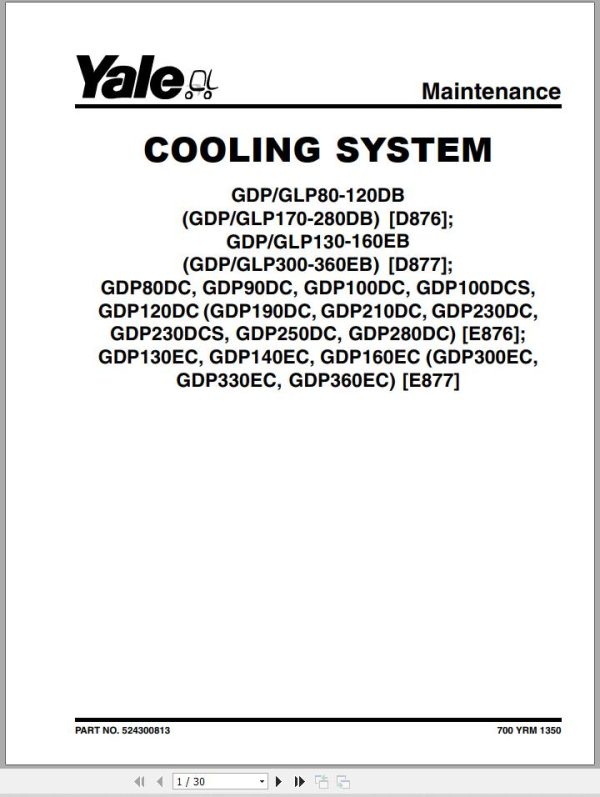 Yale Forklift D876 GDP80DB to GDP120DB Europe Service Manual 02.2023 1