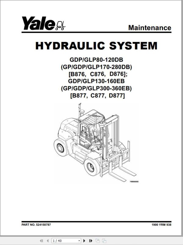 Yale Forklift D877 GDP130EB GDP140EB GDP160EB Europe Service Manual 02.2023