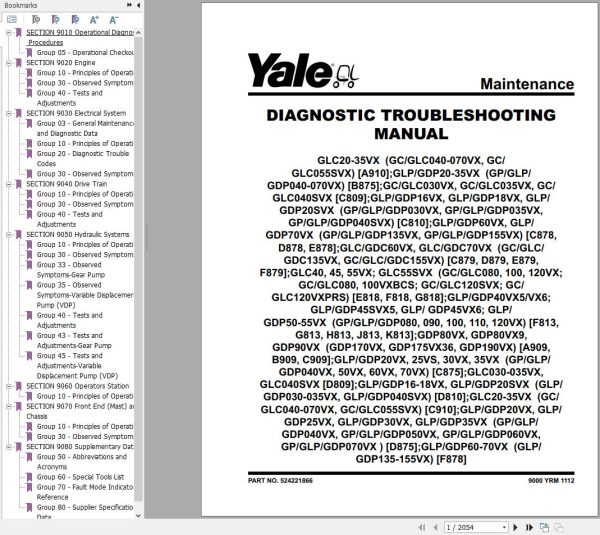 Yale Forklift D879 GC GLC GDC135VX GC GLC GDC155VX Service Manual