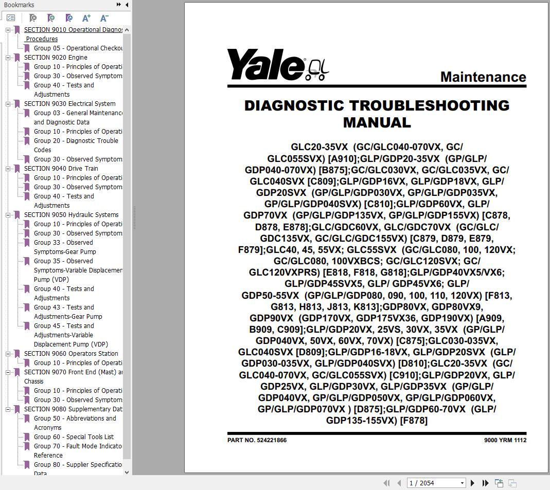 Yale Forklift D879 GC GLC GDC135VX GC GLC GDC155VX Service Manual