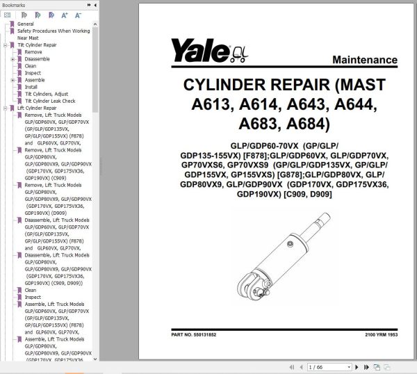 Yale Forklift D909 GDP170VX to GLP190VX Service Manual 02.2023