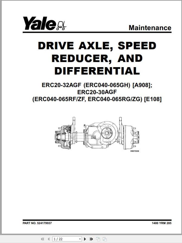 Yale Forklift E108 ERC20 30AGF Service Manual