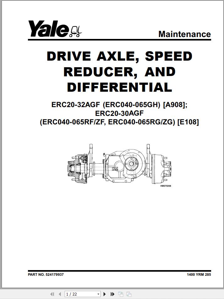 Yale Forklift E108 ERC20 30AGF Service Manual